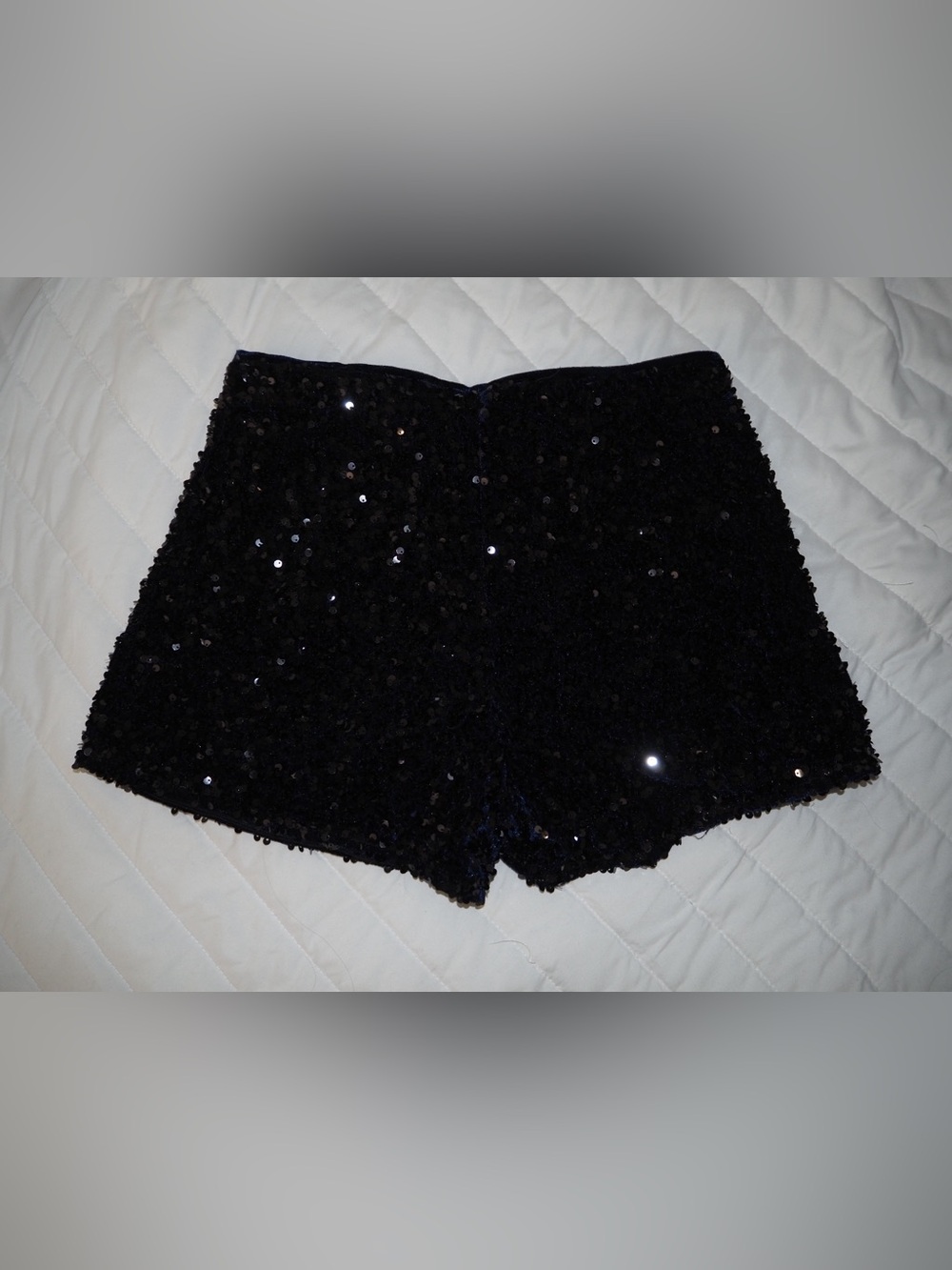 Mango MNG Midnight Blue Velvet Sequin High Waisted Party Shorts - Size M